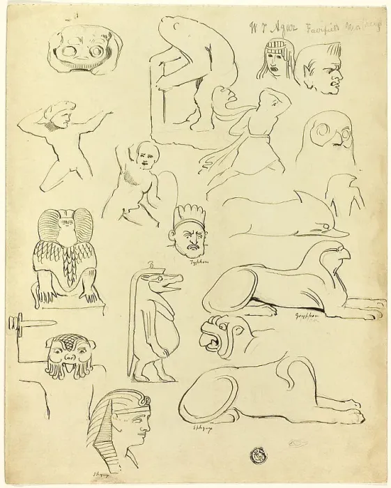 Framed Print : Sketches After Sculptures and Reliefs, Mainly Egyptian, 19th century. Creator: W.T. Agar Framed Print : Sketches After Sculptures and Reliefs, Mainly Egyptian, 19th century. Creator: W.T. Agar