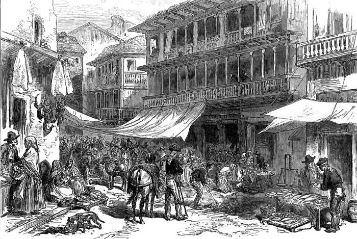 Framed Print : Sketches in Spain: Fish Market, Granada, 1873. Creator: Unknown Framed Print : Sketches in Spain: Fish Market, Granada, 1873. Creator: Unknown