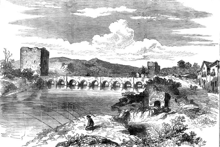 Framed Print : Sketches in Spain: the Old Bridge, Cordova, 1873. Creator: Unknown Framed Print : Sketches in Spain: the Old Bridge, Cordova, 1873. Creator: Unknown