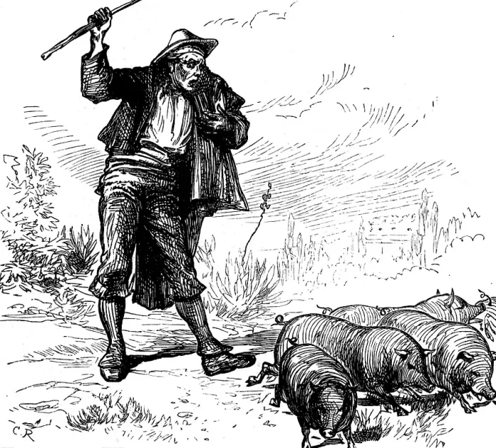 Framed Print : Sketches in Spain: a Spanish pig-driver, 1873. Creator: Unknown Framed Print : Sketches in Spain: a Spanish pig-driver, 1873. Creator: Unknown