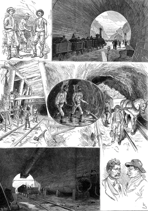 Framed Print : Sketches in the St. Gothard Tunnel, 1880. Creator: Charles Baude Framed Print : Sketches in the St. Gothard Tunnel, 1880. Creator: Charles Baude