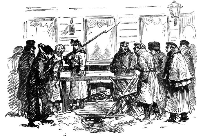 Framed Print : Sketches in St. Petersburg: cheesemonger's shop...where the mine was discovered, 1881. Creator: Unknown. Sketches in St Framed Print : Sketches in St. Petersburg: cheesemonger's shop...where the mine was discovered, 1881. Creator: Unknown. Sketches in St