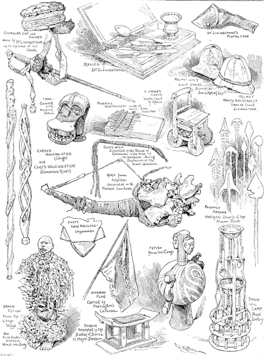 Framed Print : Sketches at the Stanley and African Exhibition, 1890. Creator: Frederick George Kitton Framed Print : Sketches at the Stanley and African Exhibition, 1890. Creator: Frederick George Kitton