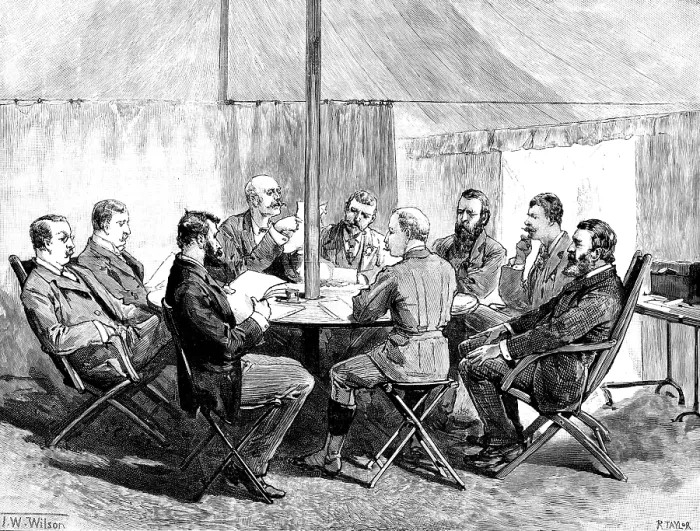 Framed Print : Sketches From Swaziland: Meeting of the British and Transvaal Commissioners with Swazi Chiefs, 1890. Creator: R. Taylor Framed Print : Sketches From Swaziland: Meeting of the British and Transvaal Commissioners with Swazi Chiefs, 1890. Creator: R. Taylor