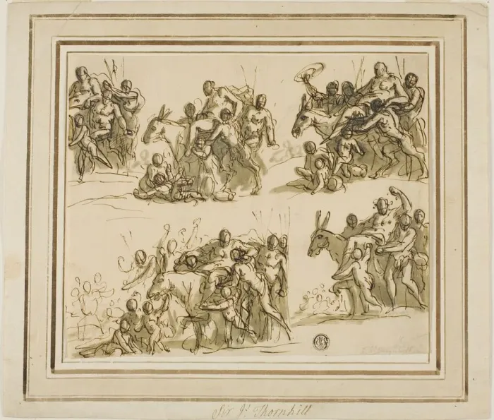 Framed Print : Five Sketches for the Triumph of Silenus, n. d. Creator: Sir James Thornhill Framed Print : Five Sketches for the Triumph of Silenus, n. d. Creator: Sir James Thornhill