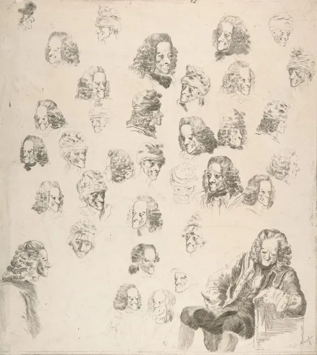 Framed Print : Sketches of Voltaire at Age Eighty-One, 1775. Creator: Vivant Denon Framed Print : Sketches of Voltaire at Age Eighty-One, 1775. Creator: Vivant Denon