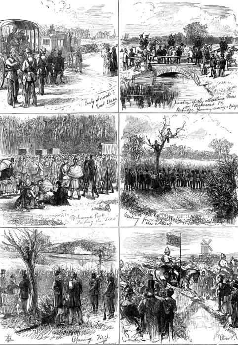 Framed Print : Sketches at the Volunteer Sham-Fight on Easter Monday, 1874. Creator: Unknown Framed Print : Sketches at the Volunteer Sham-Fight on Easter Monday, 1874. Creator: Unknown
