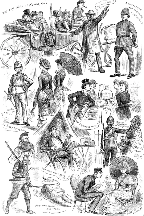 Framed Print : Sketches at the Wimbledon Camp of the National Rifle Association, 1883. Creator: Unknown Framed Print : Sketches at the Wimbledon Camp of the National Rifle Association, 1883. Creator: Unknown