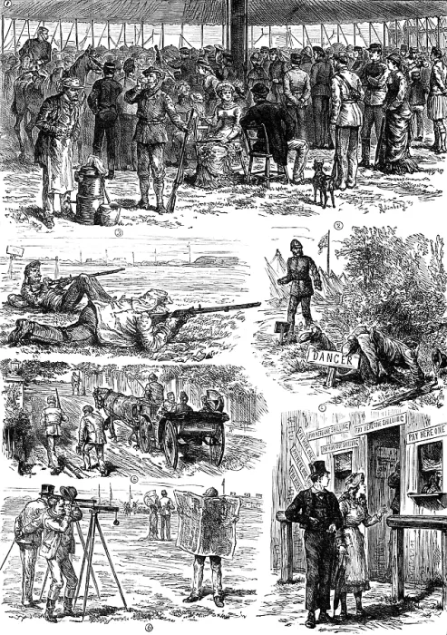 Framed Print : Sketches of the Wimbledon Rifle Meeting, 1881. Creator: Unknown Framed Print : Sketches of the Wimbledon Rifle Meeting, 1881. Creator: Unknown