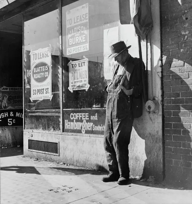 Framed Print : Skid Row, Howard Street, San Francisco, California, 1937. Creator: Dorothea Lange