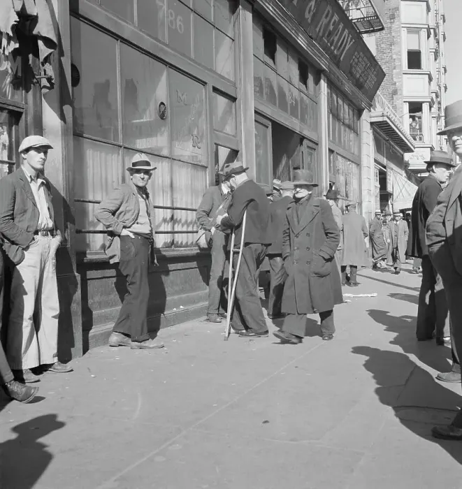 Framed Print : Skid Row, Howard Street, the street of the unemployed in San Francisco, California, 1937. Creator: Dorothea Lange Framed Print : Skid Row, Howard Street, the street of the unemployed in San Francisco, California, 1937. Creator: Dorothea Lange