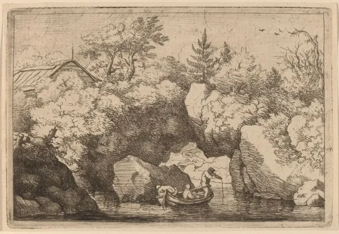 Framed Print : Skiff under a Cleft Rock, probably c. 1645 / 1656. Creator: Allart van Everdingen Framed Print : Skiff under a Cleft Rock, probably c. 1645 / 1656. Creator: Allart van Everdingen