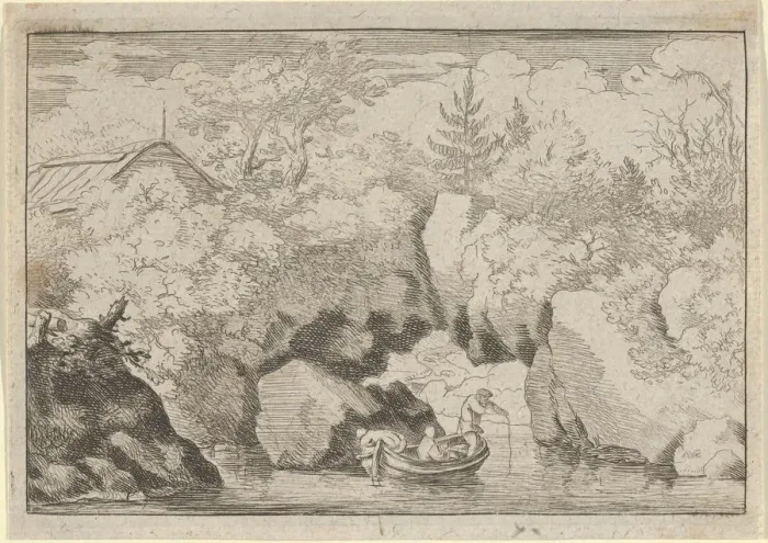Framed Print : The Skiff near the Pierced Rock, 17th century. Creator: Allart van Everdingen Framed Print : The Skiff near the Pierced Rock, 17th century. Creator: Allart van Everdingen