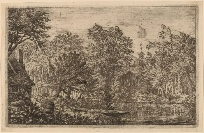 Framed Print : Skiff at a River Bank, probably c. 1645 / 1656. Creator: Allart van Everdingen Framed Print : Skiff at a River Bank, probably c. 1645 / 1656. Creator: Allart van Everdingen