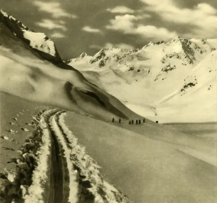 Framed Print : Skiing on the Alpeiner Ferner glacier in the Stubai Alps, Austria, c1935. Creator: Unknown Framed Print : Skiing on the Alpeiner Ferner glacier in the Stubai Alps, Austria, c1935. Creator: Unknown