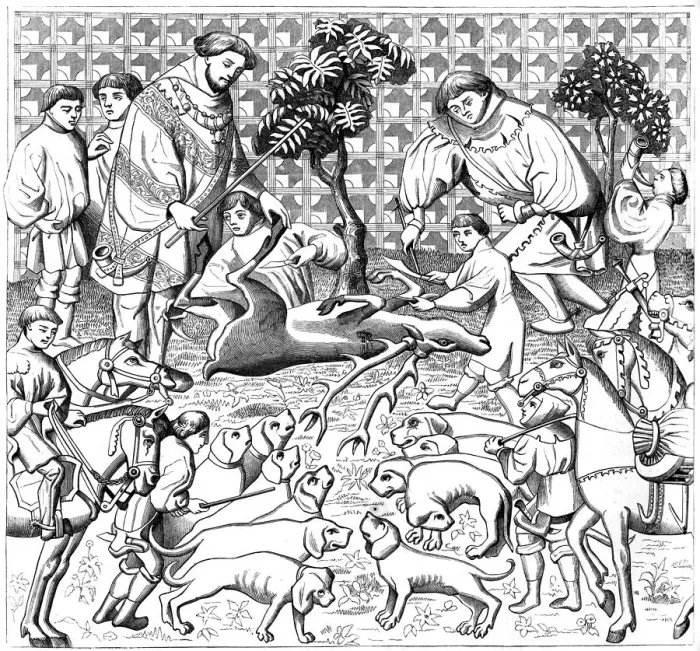 Framed Print : How to skin a stag, 15th century, (1849) Framed Print : How to skin a stag, 15th century, (1849)