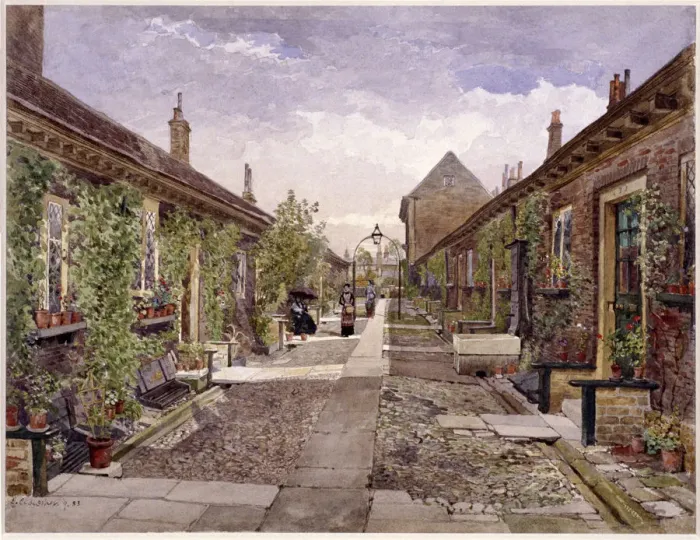 Framed Print : Skinners Almshouses, Mile End Road, Stepney, London, 1883. Artist: John Crowther