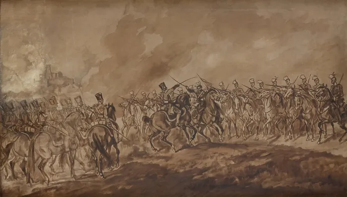 Framed Print : Skirmish at Ilza-Sketch, 1897. Creator: Juliusz Kossak