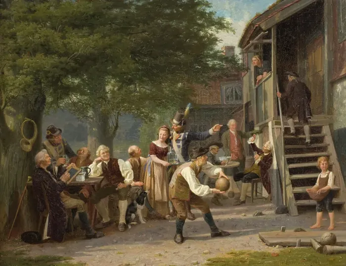 Framed Print : Skittles at Faggen's. Scene from Fredman's Epistle 55 by Bellman, 1868. Creator: Peter Eskilson Framed Print : Skittles at Faggen's. Scene from Fredman's Epistle 55 by Bellman, 1868. Creator: Peter Eskilson