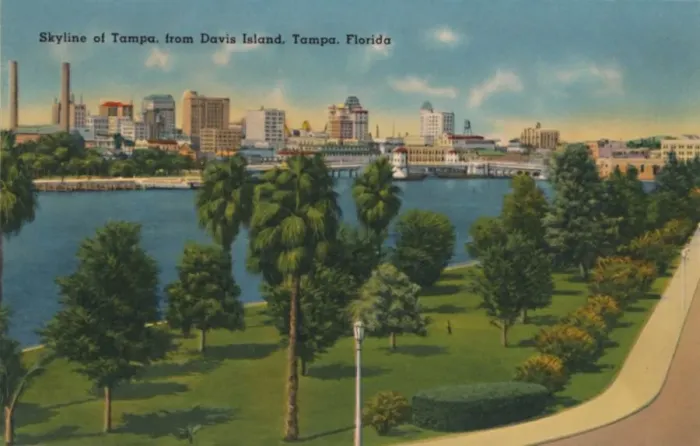 Framed Print : Skyline of Tampa, from Davis Island, Tampa, Florida, c1940s Framed Print : Skyline of Tampa, from Davis Island, Tampa, Florida, c1940s