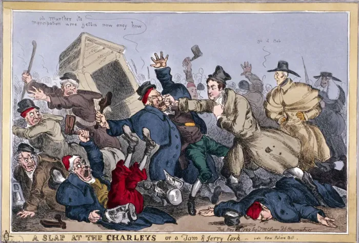 Framed Print : A slap at the Charleys or a Tom & Jerry lark, vide New Poliece Bill, 1829 Artist Framed Print : A slap at the Charleys or a Tom & Jerry lark, vide New Poliece Bill, 1829 Artist