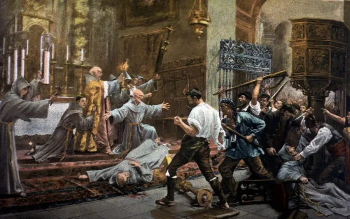 Framed Print : Slaughter of the friars of San Francisco el Grande accused of poisoning public waters Framed Print : Slaughter of the friars of San Francisco el Grande accused of poisoning public waters