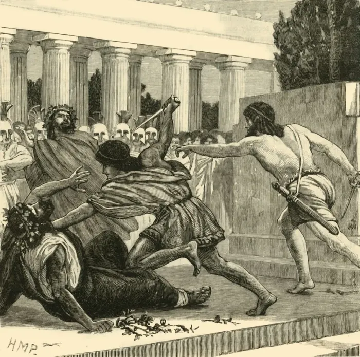 Framed Print : Slaughter off the Pisistratidae, 1890. Creator: Unknown