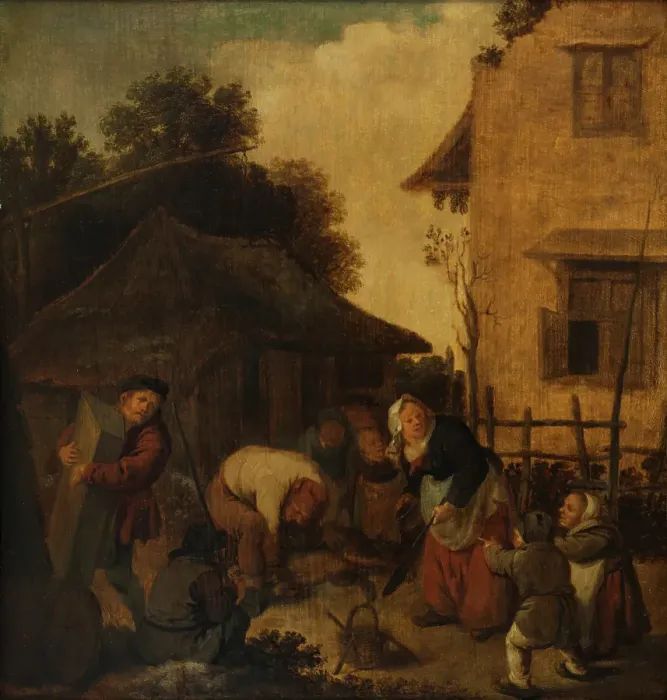 Framed Print : The Slaughter of the Pig in November, 1650-1675. Creator: Jan Miense Molenaer