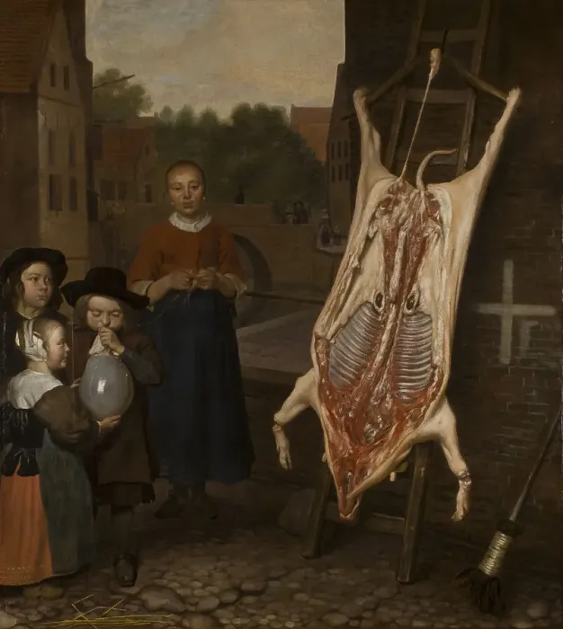 Framed Print : Slaughtered pig, 1670. Artist: Ten Oever, Oever (1639-1716) Framed Print : Slaughtered pig, 1670. Artist: Ten Oever, Oever (1639-1716)