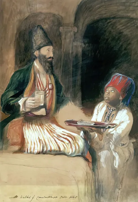 Framed Print : Slave bringing Sherbet to a Persian Prince (Halicoo Mirza), 1840. Creator: David Wilkie Framed Print : Slave bringing Sherbet to a Persian Prince (Halicoo Mirza), 1840. Creator: David Wilkie