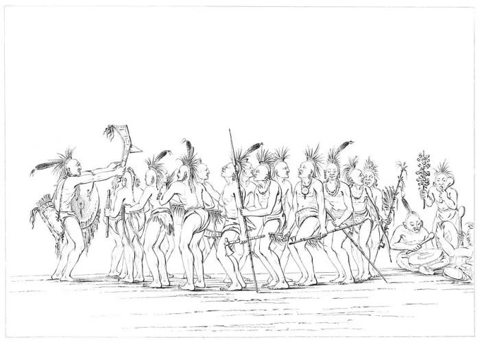 Framed Print : Slave dance, Sac and Fox, Rock Island, Upper Mississippi, 1841. Artist: Myers and Co Framed Print : Slave dance, Sac and Fox, Rock Island, Upper Mississippi, 1841. Artist: Myers and Co