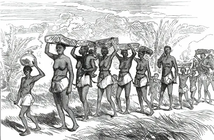 Framed Print : Slave Gang passing along the edge of the Lushivi Marsh...1876. Creator: Unknown Framed Print : Slave Gang passing along the edge of the Lushivi Marsh...1876. Creator: Unknown