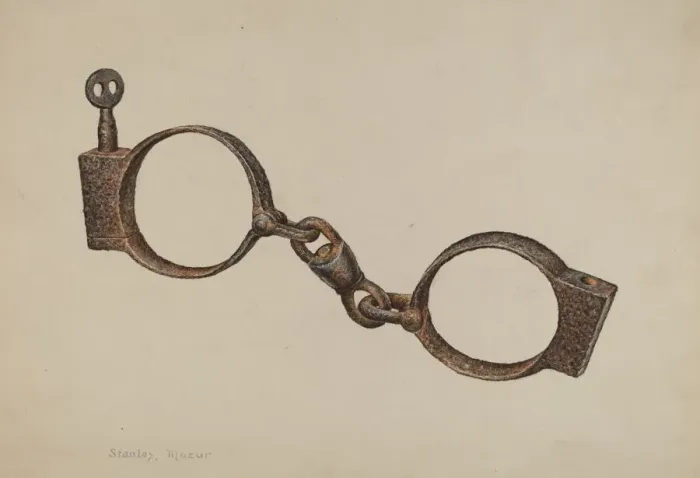 Framed Print : Slave Handcuffs, c. 1938. Creator: Stanley Mazur Framed Print : Slave Handcuffs, c. 1938. Creator: Stanley Mazur