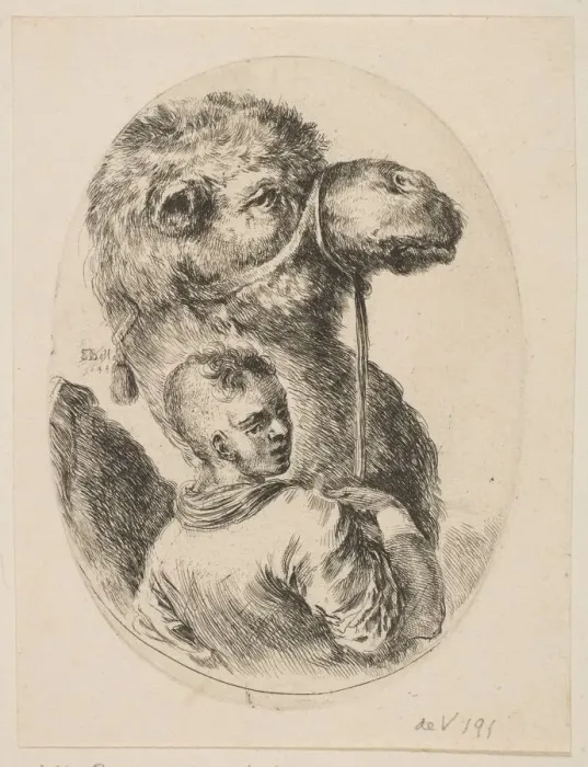 Framed Print : A slave holds a camel by the bridle, from Several heads in the Persian style Framed Print : A slave holds a camel by the bridle, from Several heads in the Persian style