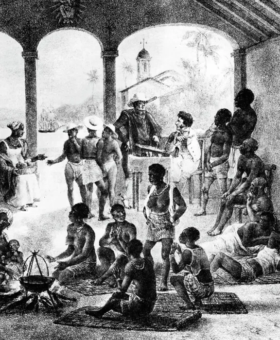 Framed Print : A slave market in Martinique, early 19th century Framed Print : A slave market in Martinique, early 19th century