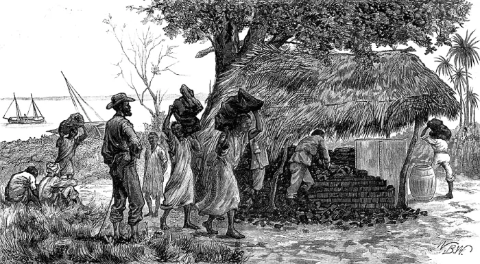Framed Print : The Slave Trade on the East Coast of Africa: coaling station for... H.M.S. London, at Funzi... 1881 Creator: W. B. W Framed Print : The Slave Trade on the East Coast of Africa: coaling station for... H.M.S. London, at Funzi... 1881 Creator: W. B. W