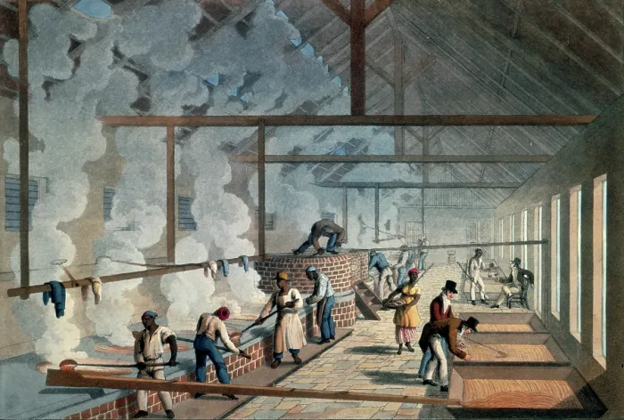 Framed Print : Slaves working in the boiling house, Antigua, 1823. Creator: William Clark Framed Print : Slaves working in the boiling house, Antigua, 1823. Creator: William Clark