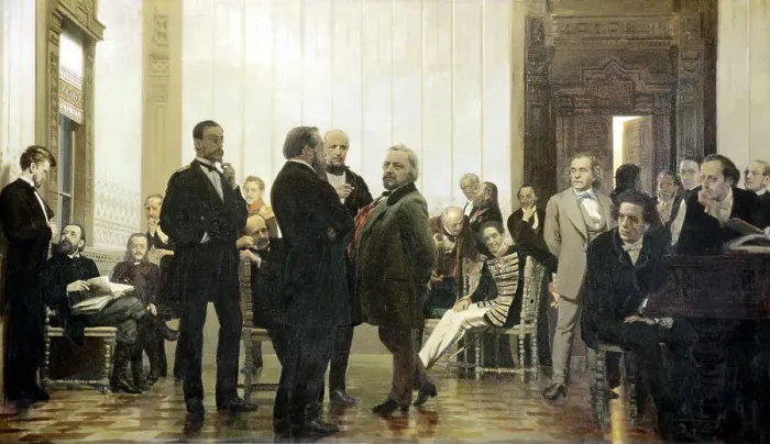 Framed Print : Slavonic composers, 1871-1872. Artist: Repin, Ilya Yefimovich (1844-1930)