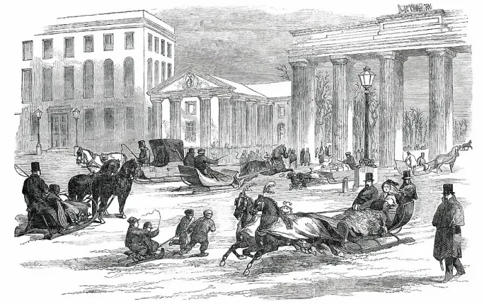 Framed Print : Sledging in Berlin, 1850. Creator: Unknown