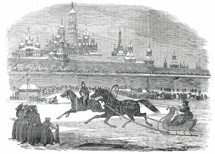 Framed Print : Sledging at Moscow [drawn by Manuel], 1850. Creator: Unknown