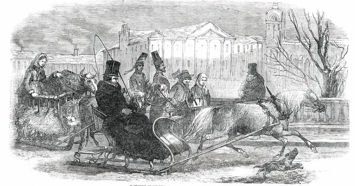 Framed Print : Sledging in Stockholm - from an original drawing, 1850. Creator: Unknown Framed Print : Sledging in Stockholm - from an original drawing, 1850. Creator: Unknown