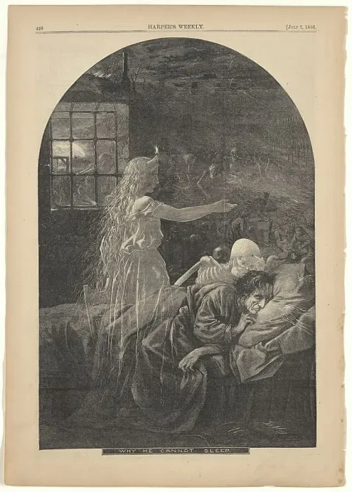 Framed Print : Why He Cannot Sleep, 1866. Creator: Thomas Nast Framed Print : Why He Cannot Sleep, 1866. Creator: Thomas Nast