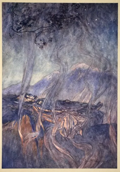 Framed Print : The sleep of Brunnhilde, 1910. Artist: Arthur Rackham Framed Print : The sleep of Brunnhilde, 1910. Artist: Arthur Rackham