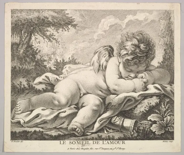 Framed Print : The Sleep of Cupid. Creator: Jean-Baptiste Michel Framed Print : The Sleep of Cupid. Creator: Jean-Baptiste Michel
