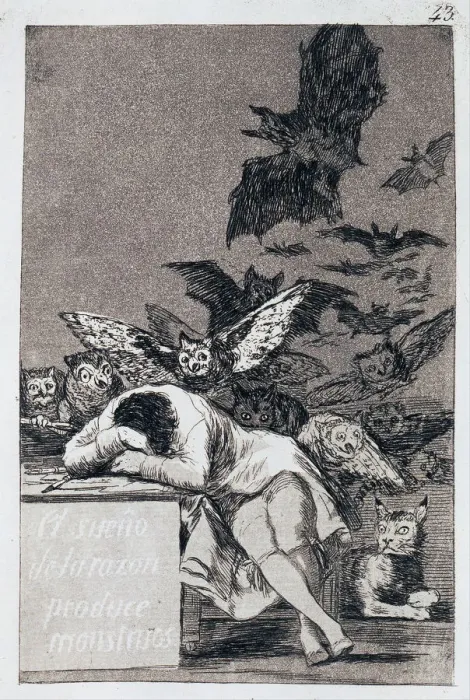 Framed Print : The Sleep of Reason Produces Monsters. (Capricho No 43). Artist: Goya, Francisco, de (1746-1828) Framed Print : The Sleep of Reason Produces Monsters. (Capricho No 43). Artist: Goya, Francisco, de (1746-1828)