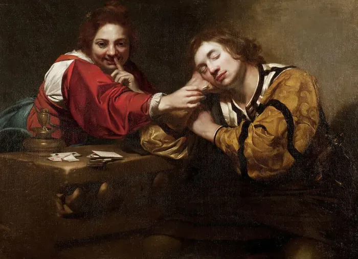 Framed Print : Sleeper Awakened by a Young Woman with Fire, early 1620s. Creator: Nicolas Regnier Framed Print : Sleeper Awakened by a Young Woman with Fire, early 1620s. Creator: Nicolas Regnier