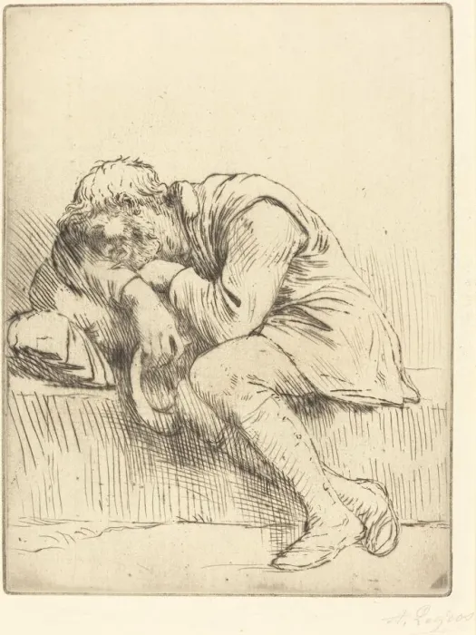 Framed Print : Sleeping Beggar (Mendiant endormi). Creator: Alphonse Legros Framed Print : Sleeping Beggar (Mendiant endormi). Creator: Alphonse Legros