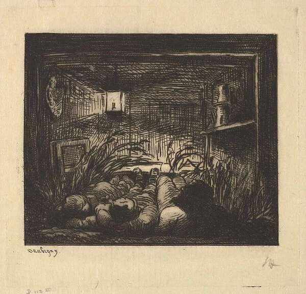 Sleeping on Board the Boat, 1861. Creator: Charles Francois Daubigny