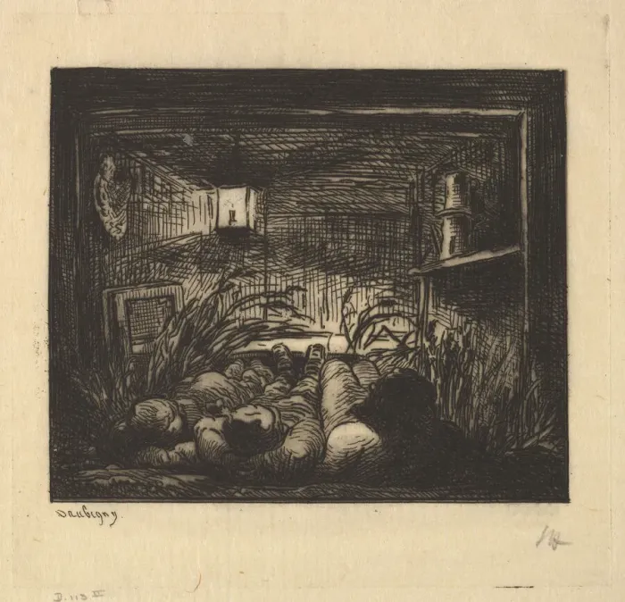 Framed Print : Sleeping on Board the Boat, 1861. Creator: Charles Francois Daubigny Framed Print : Sleeping on Board the Boat, 1861. Creator: Charles Francois Daubigny