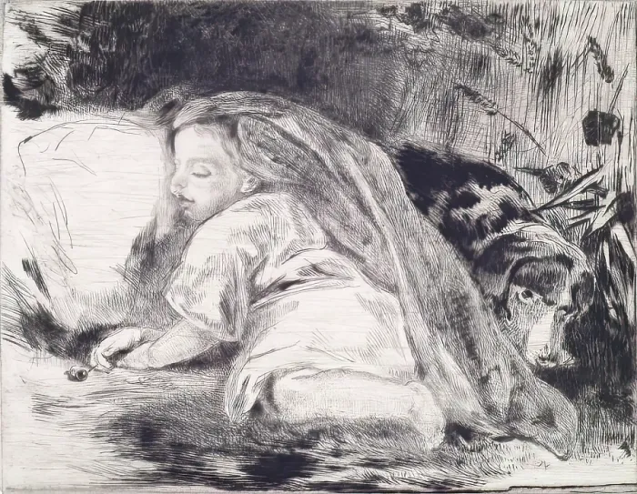Framed Print : A Sleeping Child and Dog: Portrait of Agnes Paul, c1820s. Creator: Andrew Geddes Framed Print : A Sleeping Child and Dog: Portrait of Agnes Paul, c1820s. Creator: Andrew Geddes